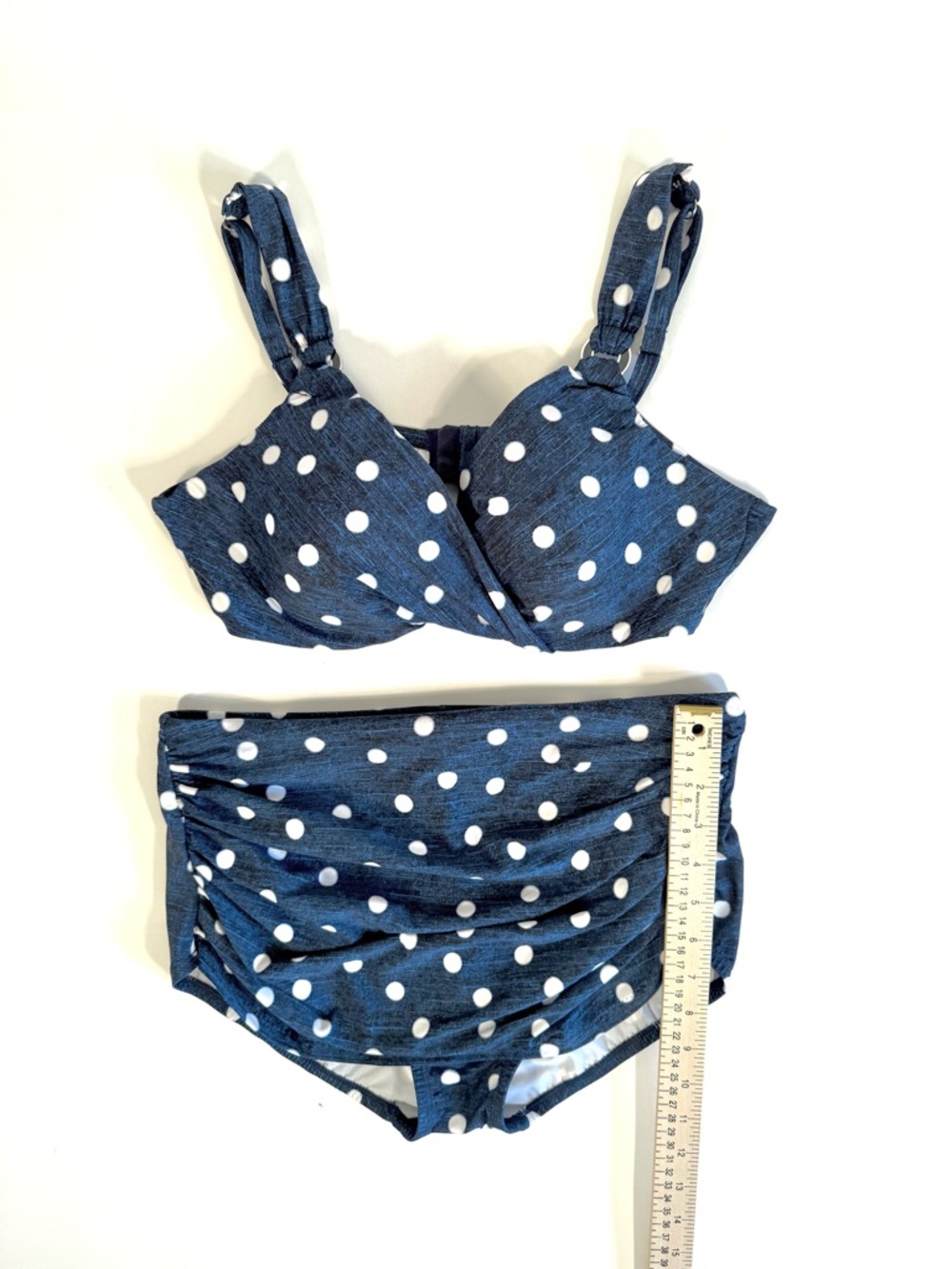 Miraclesuit Equinox Norma Jean Pinup Navy Polka Dot Retro High Waist Bikini Set - Picture 13 of 16